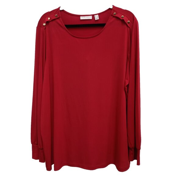 Susan Graver Womens Top Size 1X Red Liquid Knit BOHO Holiday Balloon Sleeve - Picture 1 of 8